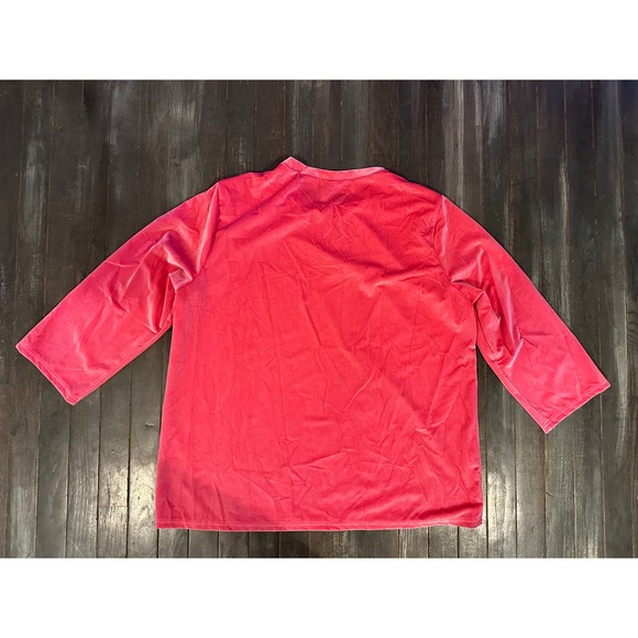 Womens Velvet Crew Neck Top Magenta Pink 3/4 Sleeve Shimmer Blouse Holiday Party - Picture 3 of 3